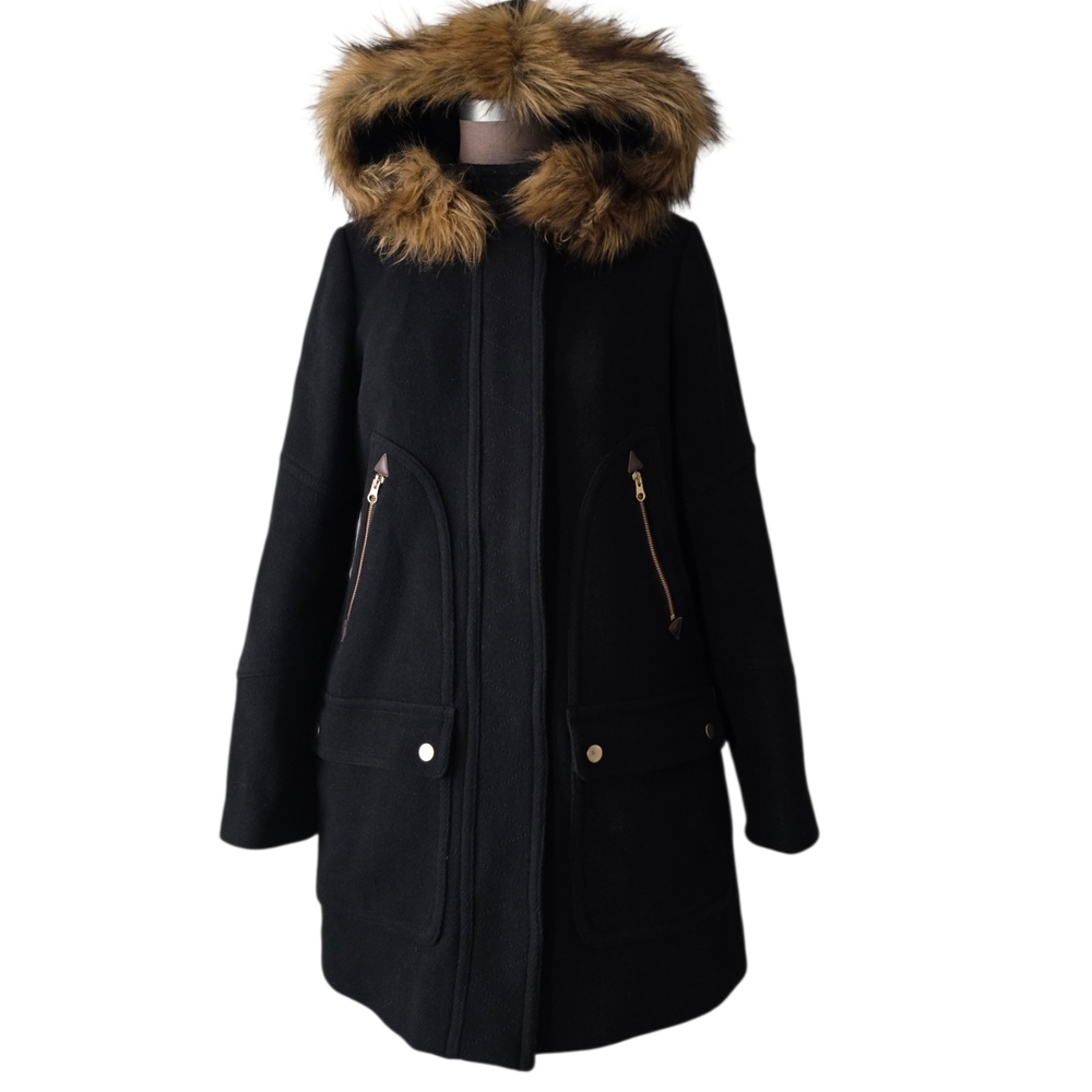 Jcrew Chateau Parka Jacket/ Coat In Italian Stadium-Cloth Wool Black G9093 Sz 8